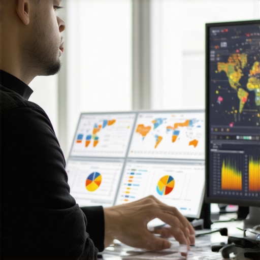 Expert Analyzing Advanced SEO Data Visualizations SEO analyst working on a complex data dashboard with various visualizations