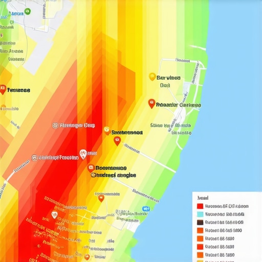 Heatmap visualization of local SEO rankings across geographic areas