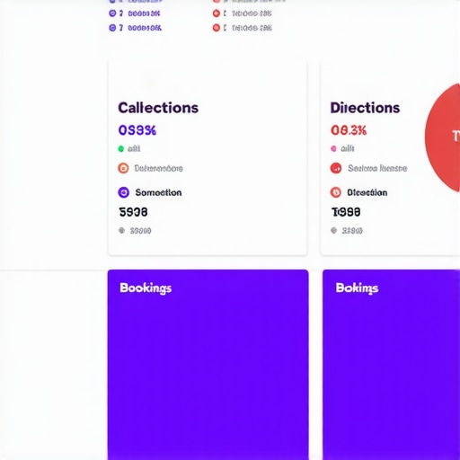 Screenshot of a KPI dashboard displaying calls, directions, and booking metrics for local SEO