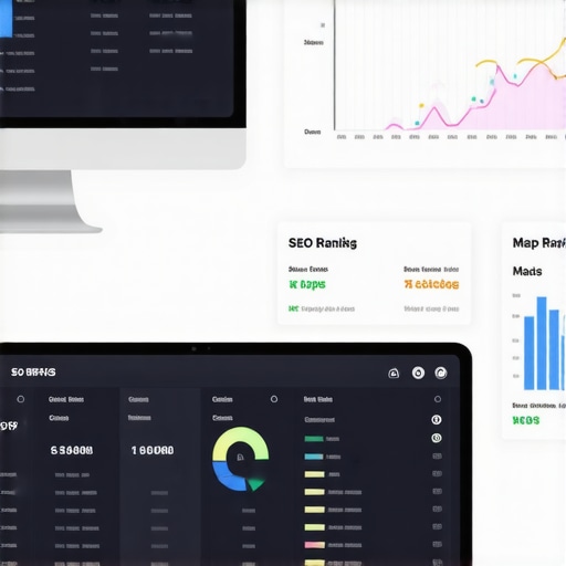 Screenshot of SEO dashboard showing key metrics and maps rank tracking.