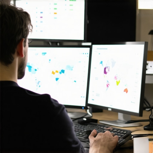 A digital marketing expert analyzing local SEO metrics on multiple screens.