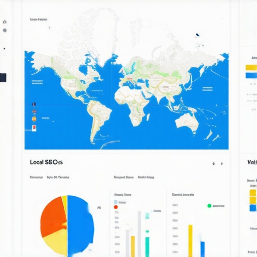 Screenshot of SEO dashboard with maps and KPIs showing local search rankings and insights