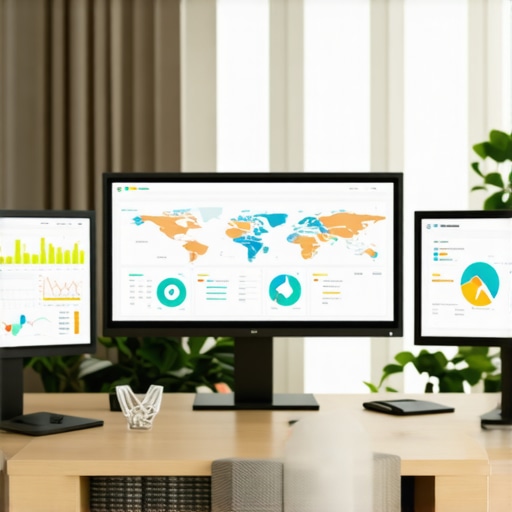 A computer workspace with screens showing local SEO analytics and maps, emphasizing data maintenance practices.