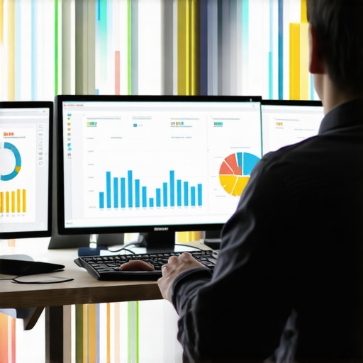 Person analyzing SEO data on multiple screens