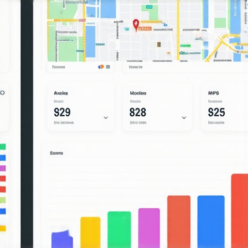 Dashboard with SEO KPIs, local maps, and performance charts.