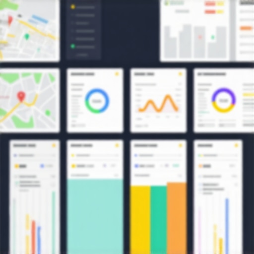 A detailed digital dashboard showcasing maps, analytics graphs, and KPI metrics for local SEO