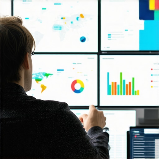 A person reviewing various SEO and map ranking dashboards on computer screens.