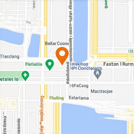 An illustrative map showing SEO rank markers and analytics overlays for local search results