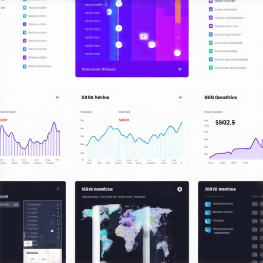 Screenshot of a comprehensive SEO performance dashboard with graphs and maps